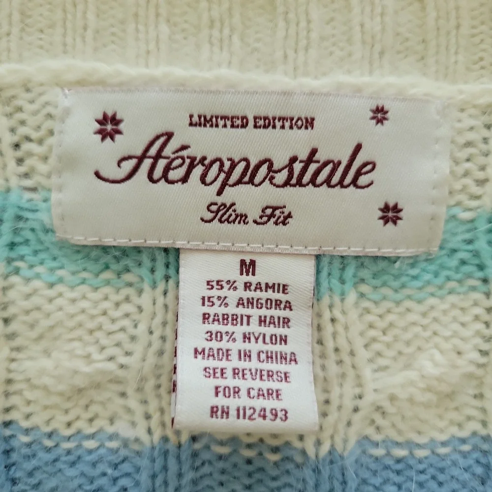Vtg Aeropostale Fisherman Rabbit Hair Blend Striped Sweater Size M Preppy Pastel